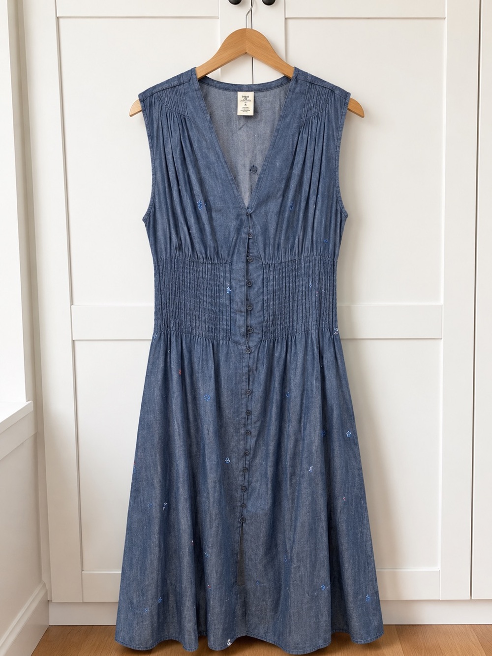 Sleeveless Denim-Effect Maxi Dress in Blue - Picture 1 of 5
